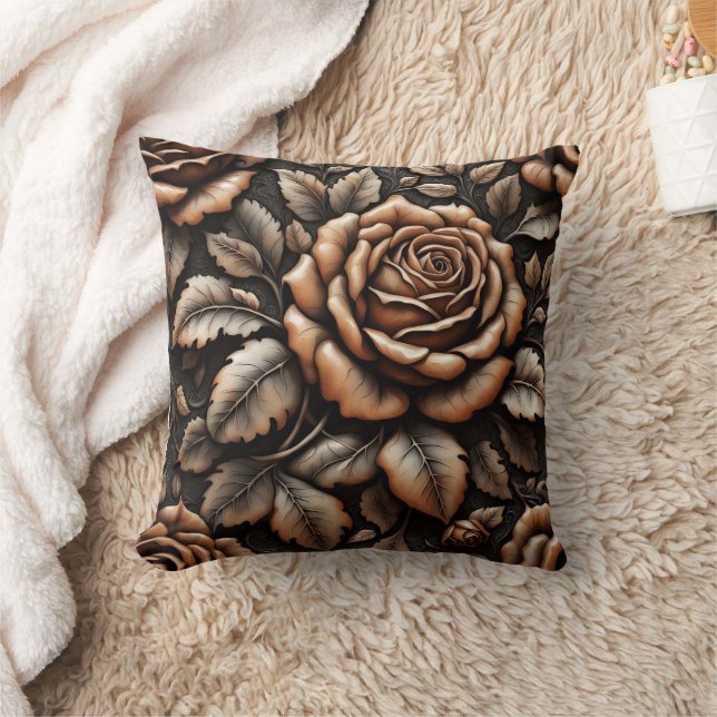 Elegante Bronze-Rose gegen dunklen Hintergrund Kissen (Decke)