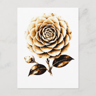 Elegante Bronze-Rosen-Blumenillustration Holz Kuns Postkarte