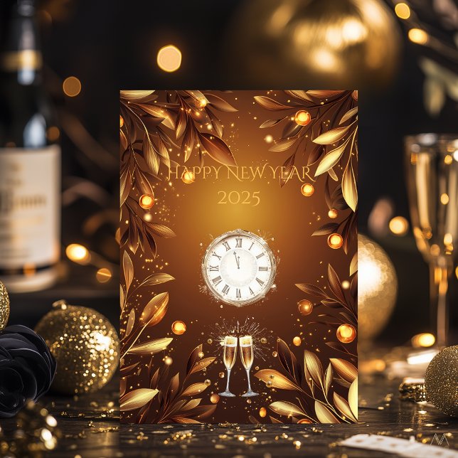 Elegante Bronze und Gold Silvester Mitternacht Einladung (Von Creator hochgeladen)