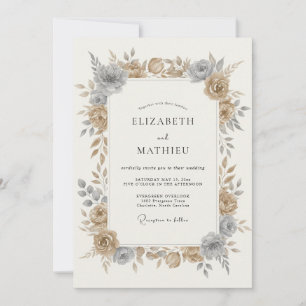 Elegante bronzefarbene botanische Hochzeit Einladung