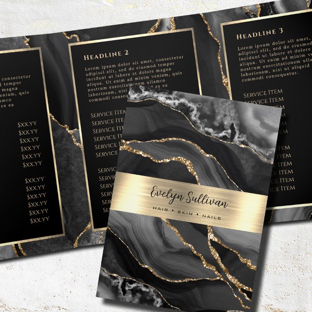 Elegante Broschüre Black and Gold Agate Trifold (Von Creator hochgeladen)