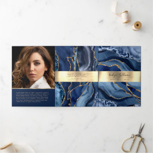 Elegante Broschüre Blue and Gold Agate Trifold