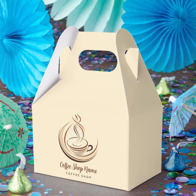 Elegante Brown Coffee Espresso Business Logo Shop Geschenkschachtel (Party)