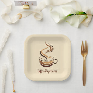 Elegante Brown Coffee Espresso Business Logo Shop Pappteller