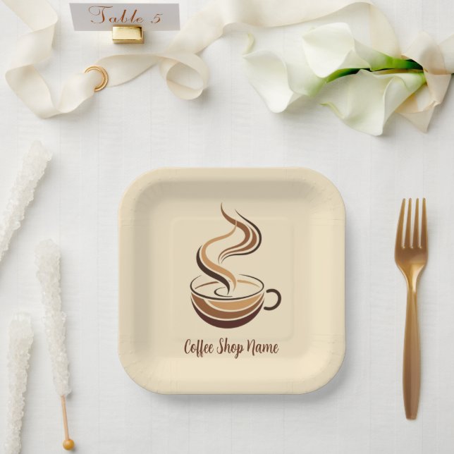Elegante Brown Coffee Espresso Business Logo Shop Pappteller (Hochzeit)