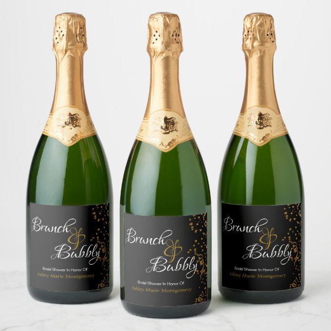 Elegante Brunch Bubbly Brautparty Gold Confetti (Flaschen)