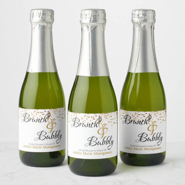 Elegante Brunch Bubbly Brautparty Gold Confetti (Flaschen)