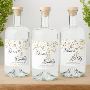 Elegante Brunch Bubbly Brautparty Gold Confetti Alkoholflaschenetikett