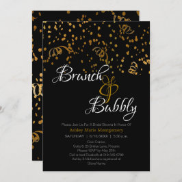 Elegante Brunch Bubbly Brautparty Gold Confetti Einladung