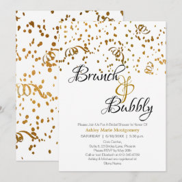 Elegante Brunch Bubbly Brautparty Gold Confetti Einladung