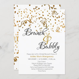 Elegante Brunch Bubbly Brautparty Gold Confetti Einladung