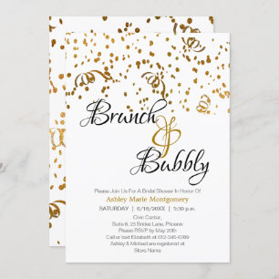 Elegante Brunch Bubbly Brautparty Gold Confetti Einladung