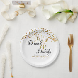 Elegante Brunch Bubbly Brautparty Gold Confetti Pappteller