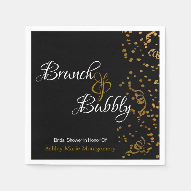 Elegante Brunch Bubbly Brautparty Gold Confetti Serviette (Vorderseite)