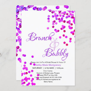 Elegante Brunch Bubbly Brautparty Lila Sequins Einladung