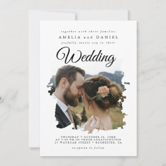Elegante Brushstroke Wedding Card Einladung