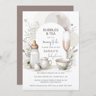 Elegante Bubbles & Tea Baby Dusche Einladung