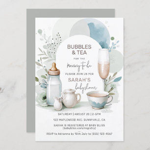 Elegante Bubbles und Tea Baby Shower Green Einladung
