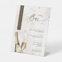 Elegante Bubbly Petals Bow Pink Bar Drinks Menu