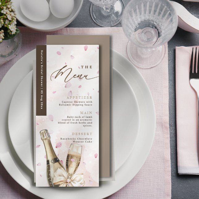 Elegante Bubbly Petals Coquette Pink Menu Card Menükarte (Elegant Bubbly Petals Coquette Pink Menu Card)