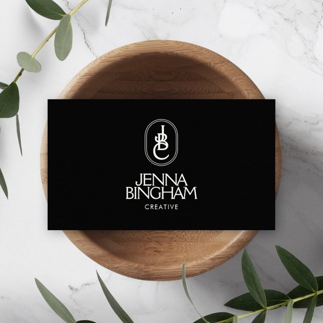 Elegante Buchstaben Monogram Logo Black/Ivory Visitenkarte (Von Creator hochgeladen)