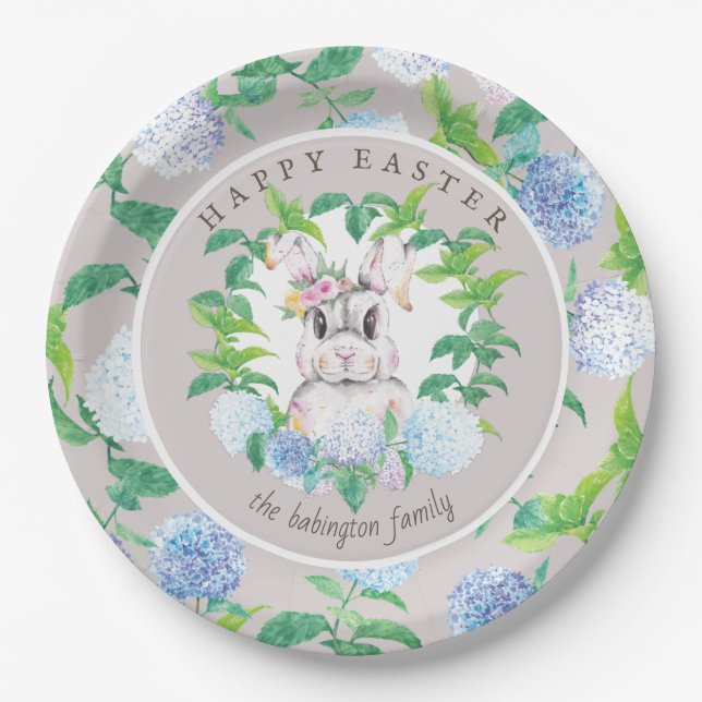 Elegante Bunny Floral Wreath Osterfamilie Pappteller (Vorderseite)