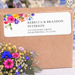 Elegante bunte Aquarell-Blumen-Hochzeitsadresse