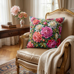 Elegante bunte bemalte Pfingstrosenblüten Kissen