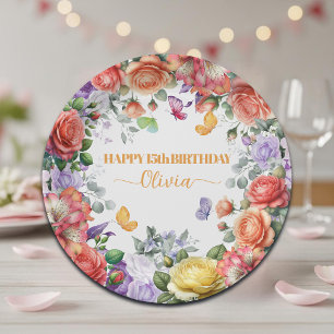 Elegante bunte Blumenparty zum 15. Geburtstag Pappteller