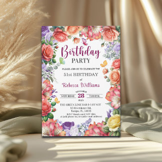 Elegante bunte Blumenparty zum 51. Geburtstag Einladung