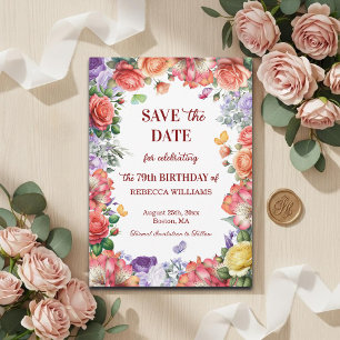 Elegante bunte Blumenparty zum 79. Geburtstag Save The Date