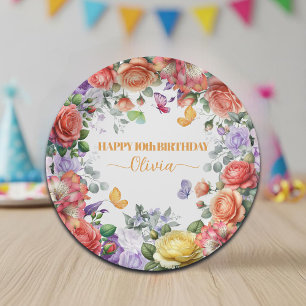 Elegante bunte florale 10. Geburtstagsfeier Pappteller