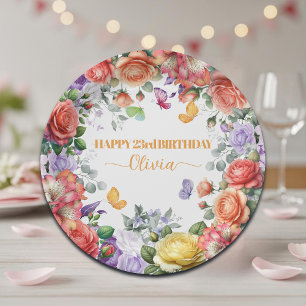 Elegante bunte florale 23. Geburtstagsfeier Pappteller