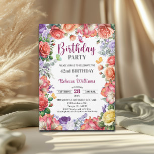 Elegante bunte florale 42. Geburtstagsfeier Einladung