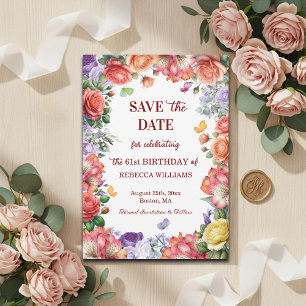 Elegante bunte florale 61. Geburtstagsfeier Save The Date