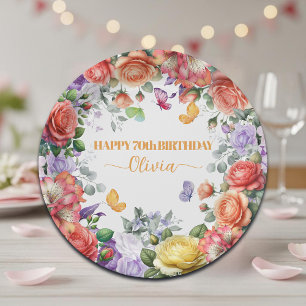 Elegante bunte florale 70. Geburtstagsfeier Pappteller