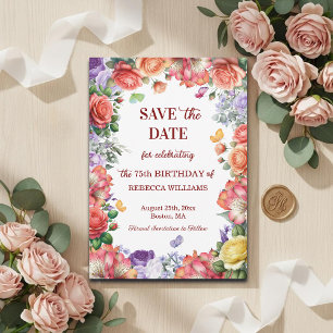 Elegante bunte florale 75. Geburtstagsfeier Save The Date