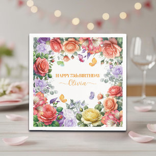 Elegante bunte florale 75. Geburtstagsfeier Serviette
