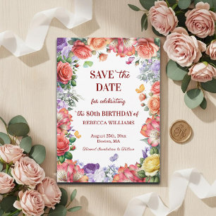 Elegante bunte florale 80. Geburtstagsfeier Save The Date