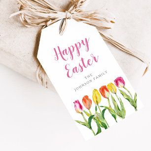 Elegante Bunte Frohe Ostern Florale Tulpe Geschenkanhänger