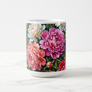 Elegante bunte gemalte Pfingstrosenblumen Kaffeetasse
