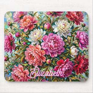 Elegante bunte gemalte Pfingstrosenblumen Mousepad