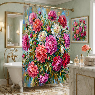 Elegante bunte gemalte Pfingstrosenblüten Duschvorhang