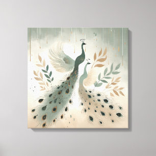 Elegante bunte Pfauen-Kunst – Boho-Wildlife-Vogel Leinwanddruck