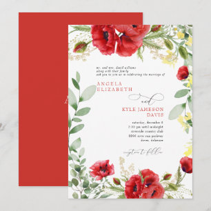 Elegante bunte rote Mohn-Hochzeit Einladung