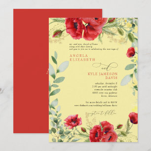 Elegante bunte rote Mohnblumen gelbe Hochzeit Einladung