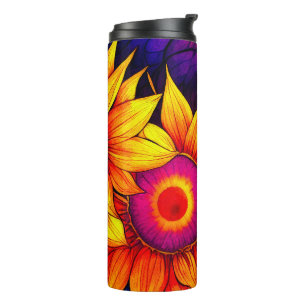Elegante bunte Sonnenblume Flower Power Kunstwerk  Thermosbecher