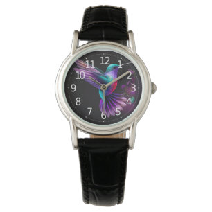 Elegante bunte Türkis-Violett-Kolibri-Kunst   Armbanduhr