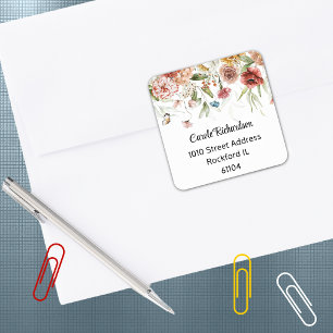 Elegante bunte Wasserfarbe Floral-Drop-Adresse Quadratischer Aufkleber
