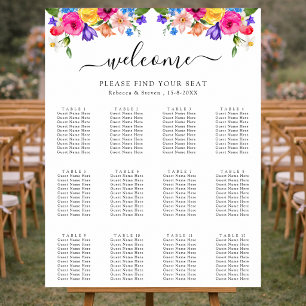 Elegante bunte Wasserfarben-Blumen-Hochzeits-Sitzo Poster
